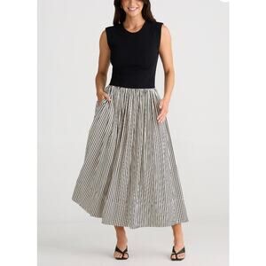 Brave + True Daphne Striped Sleeveless Crew Neck Maxi Dress Black Size XL NWOT